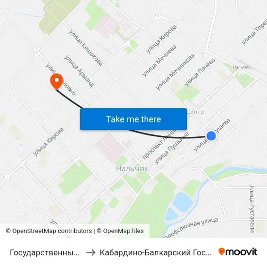 Государственный Концертный Зал to Кабардино-Балкарский Государственный Университет map