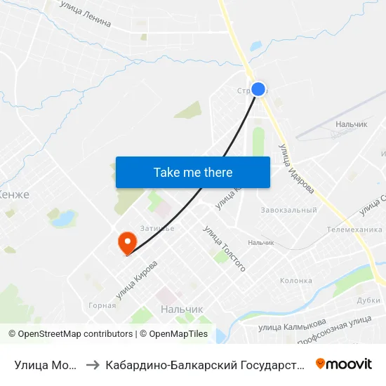 Улица Мовсисяна to Кабардино-Балкарский Государственный Университет map