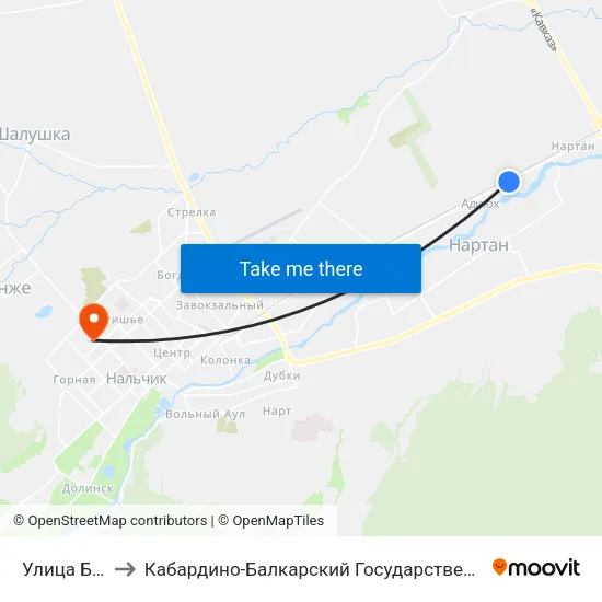 Улица Батраз to Кабардино-Балкарский Государственный Университет map