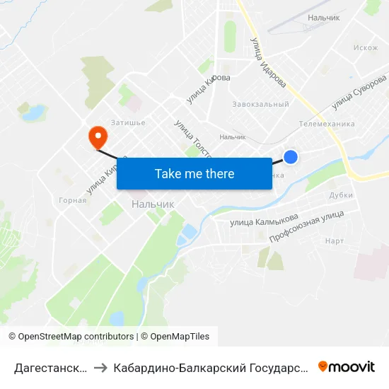 Дагестанская Улица to Кабардино-Балкарский Государственный Университет map