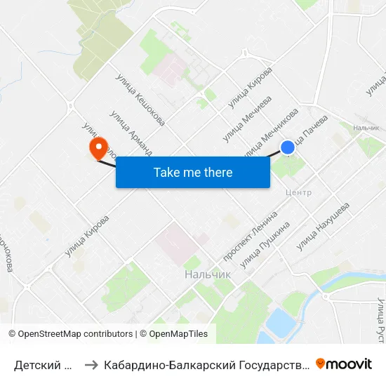 Детский Стадион to Кабардино-Балкарский Государственный Университет map