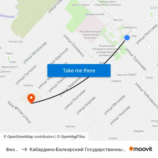 Физмат to Кабардино-Балкарский Государственный Университет map