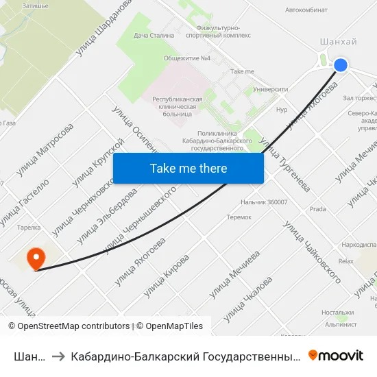 Шанхай to Кабардино-Балкарский Государственный Университет map