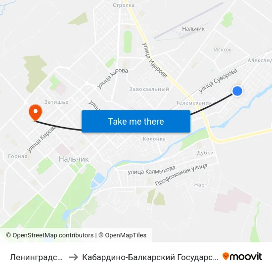 Ленинградская Улица to Кабардино-Балкарский Государственный Университет map