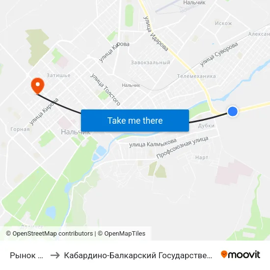 Рынок Дубки to Кабардино-Балкарский Государственный Университет map
