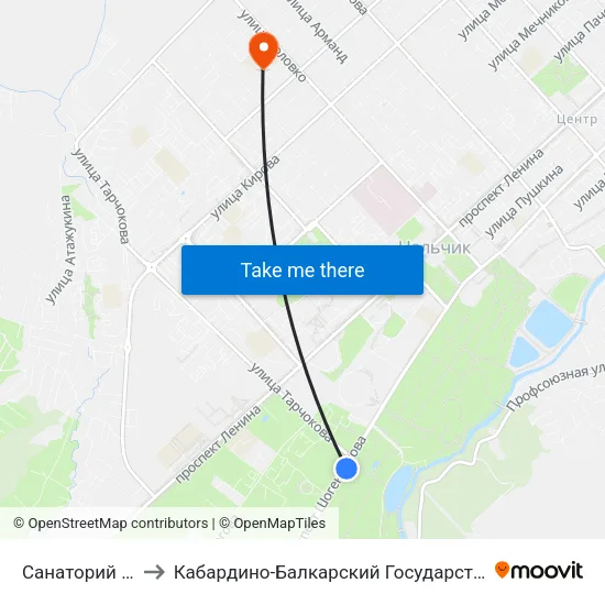 Санаторий Нальчик to Кабардино-Балкарский Государственный Университет map