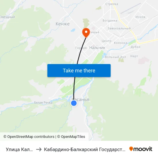 Улица Калабекова to Кабардино-Балкарский Государственный Университет map