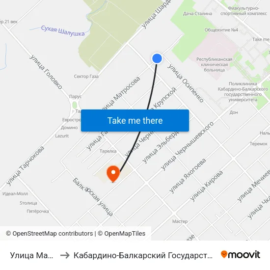 Улица Матросова to Кабардино-Балкарский Государственный Университет map