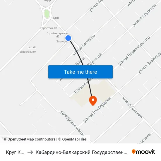 Круг Кенже to Кабардино-Балкарский Государственный Университет map