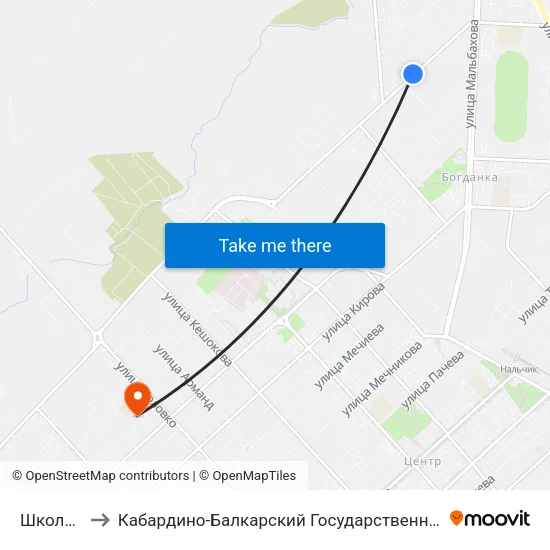 Школа №7 to Кабардино-Балкарский Государственный Университет map
