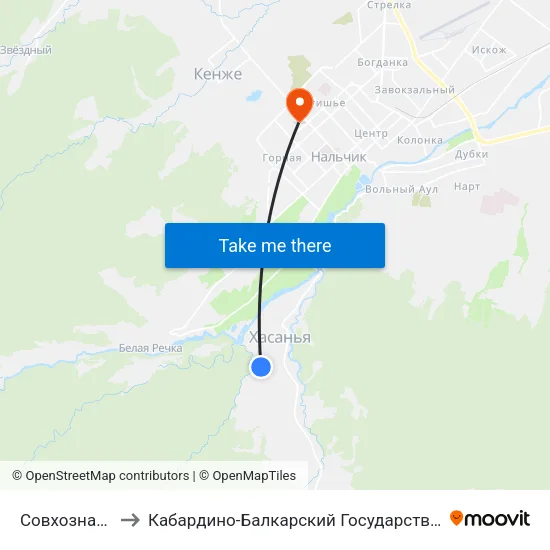 Совхозная Улица to Кабардино-Балкарский Государственный Университет map