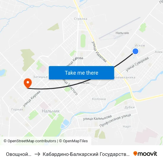 Овощной Рынок to Кабардино-Балкарский Государственный Университет map