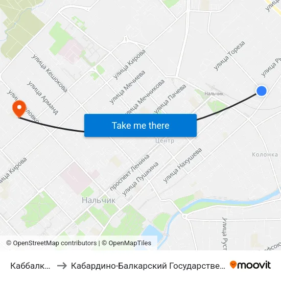 Каббалкэнерго to Кабардино-Балкарский Государственный Университет map