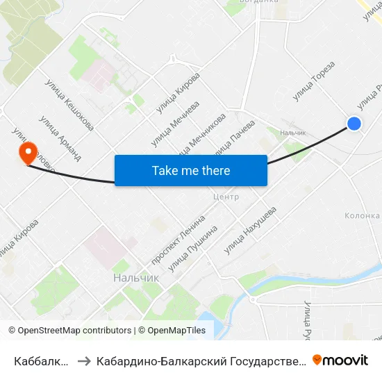 Каббалкэнерго to Кабардино-Балкарский Государственный Университет map