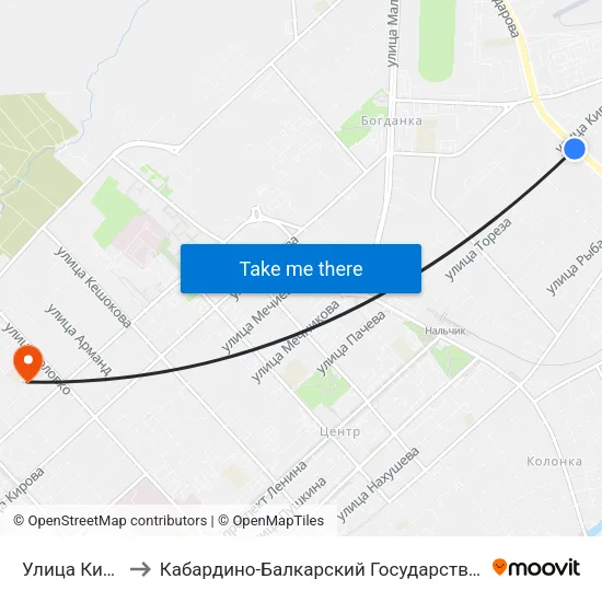 Улица Киримова to Кабардино-Балкарский Государственный Университет map