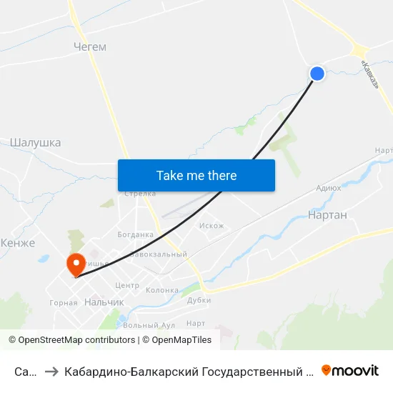 Сады to Кабардино-Балкарский Государственный Университет map
