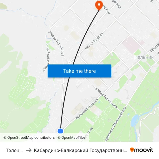 Телецентр to Кабардино-Балкарский Государственный Университет map