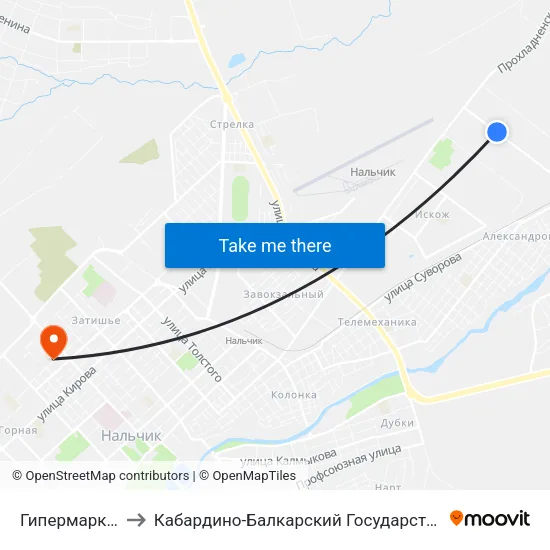 Гипермаркет Маяк to Кабардино-Балкарский Государственный Университет map