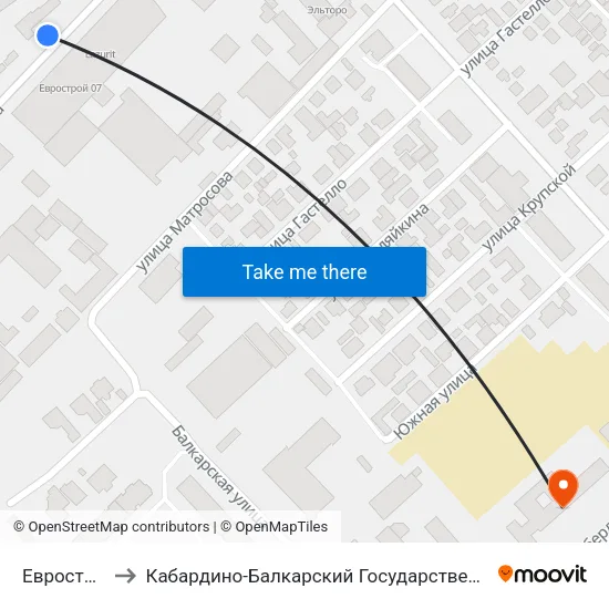 Еврострой 07 to Кабардино-Балкарский Государственный Университет map