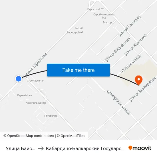 Улица Байсултанова to Кабардино-Балкарский Государственный Университет map