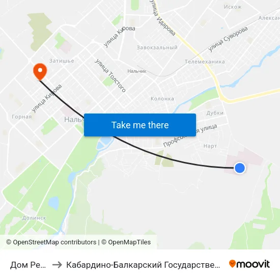 Дом Ребёнка to Кабардино-Балкарский Государственный Университет map