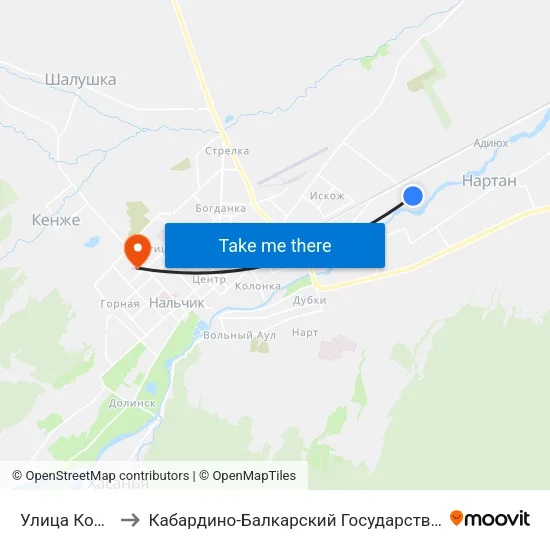 Улица Коллонтай to Кабардино-Балкарский Государственный Университет map