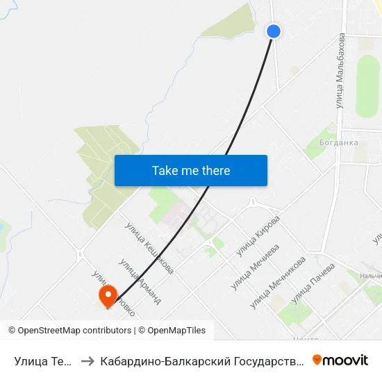 Улица Тельмана to Кабардино-Балкарский Государственный Университет map