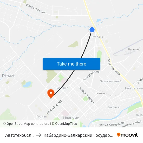 Автотехобслуживание to Кабардино-Балкарский Государственный Университет map