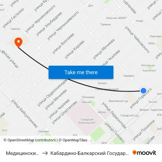 Медицинский Колледж to Кабардино-Балкарский Государственный Университет map