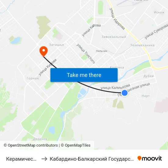 Керамическая Улица to Кабардино-Балкарский Государственный Университет map