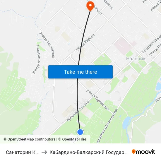 Санаторий Калмыкова to Кабардино-Балкарский Государственный Университет map
