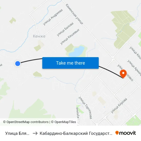 Улица Бляниховых to Кабардино-Балкарский Государственный Университет map