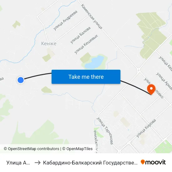Улица Ахохова to Кабардино-Балкарский Государственный Университет map