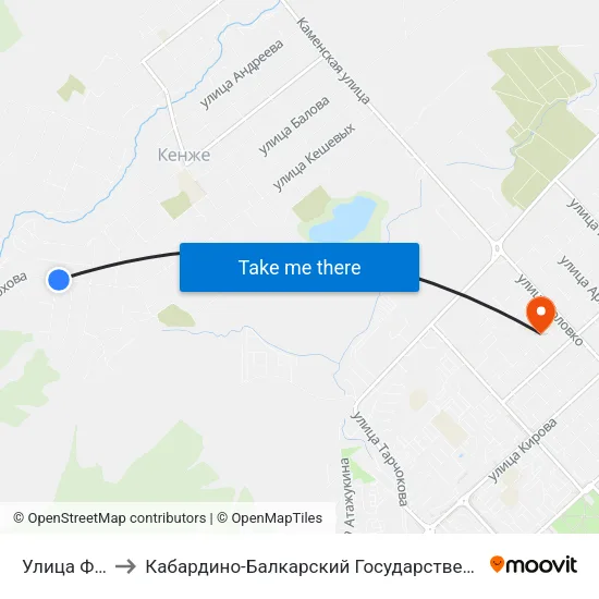 Улица Фрунзе to Кабардино-Балкарский Государственный Университет map