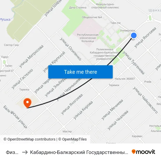 Физмат to Кабардино-Балкарский Государственный Университет map