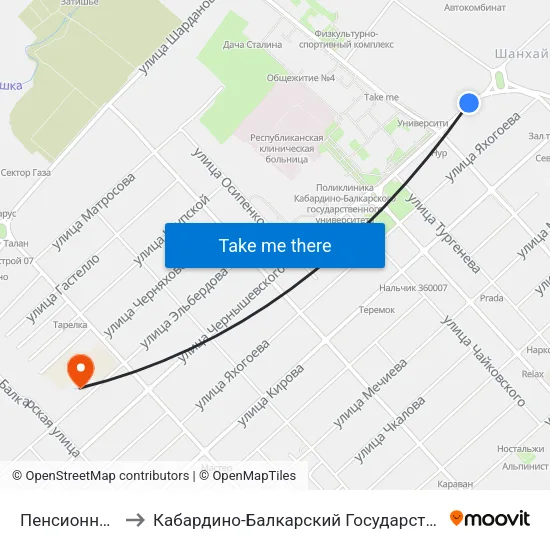 Пенсионный Фонд to Кабардино-Балкарский Государственный Университет map