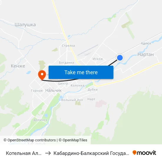 Котельная Александровка to Кабардино-Балкарский Государственный Университет map