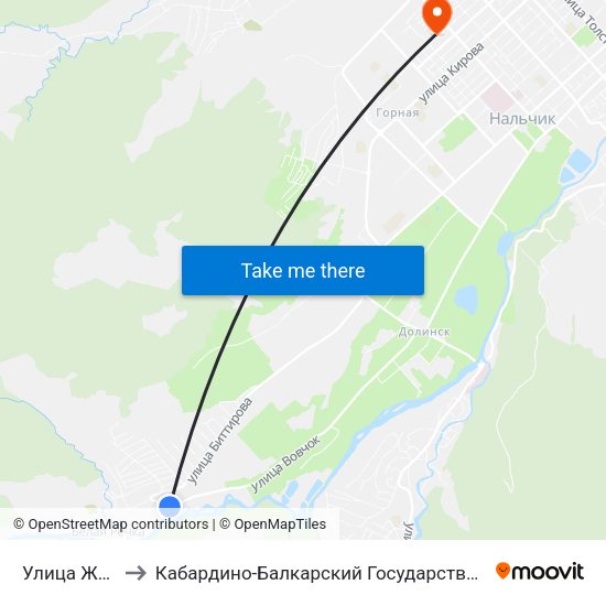 Улица Жабоева to Кабардино-Балкарский Государственный Университет map