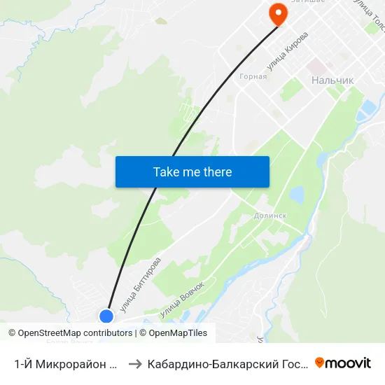 1-Й Микрорайон Цементного Завода to Кабардино-Балкарский Государственный Университет map