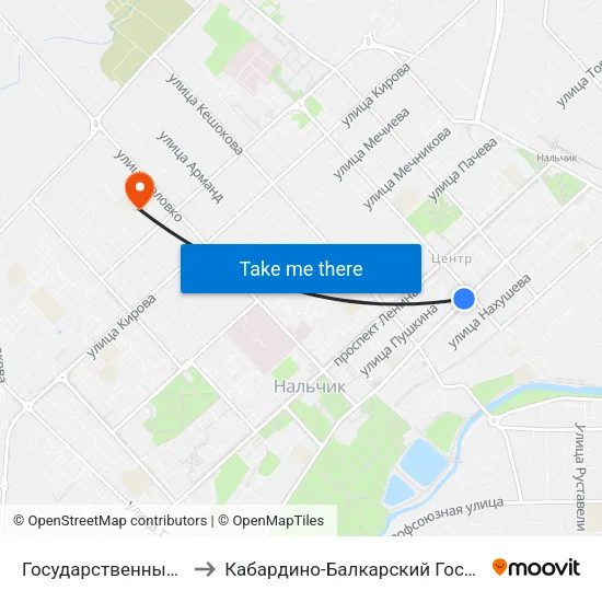 Государственный Концертный Зал to Кабардино-Балкарский Государственный Университет map