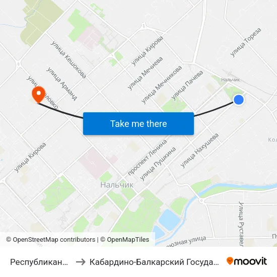 Республиканская Мечеть to Кабардино-Балкарский Государственный Университет map