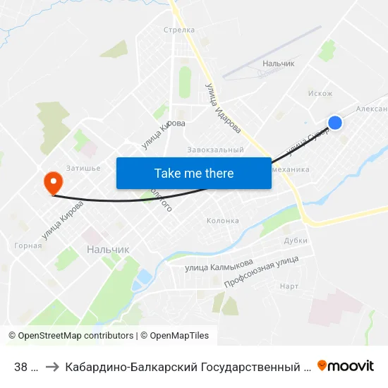 38 Км to Кабардино-Балкарский Государственный Университет map