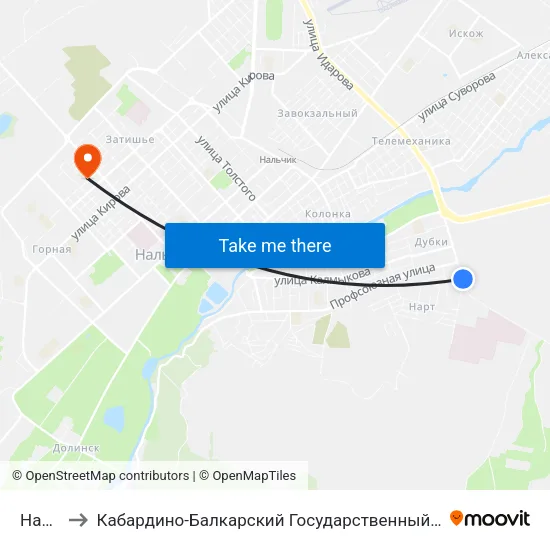 Нарт-3 to Кабардино-Балкарский Государственный Университет map