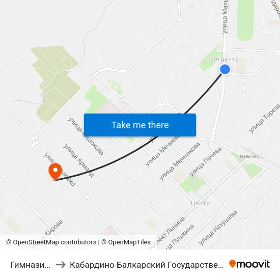 Гимназия №13 to Кабардино-Балкарский Государственный Университет map