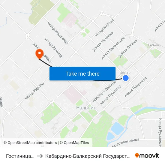 Гостиница Россия to Кабардино-Балкарский Государственный Университет map