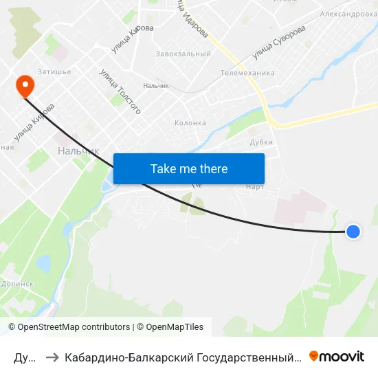 Дубки to Кабардино-Балкарский Государственный Университет map