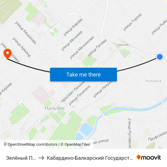 Зелёный Переулок to Кабардино-Балкарский Государственный Университет map