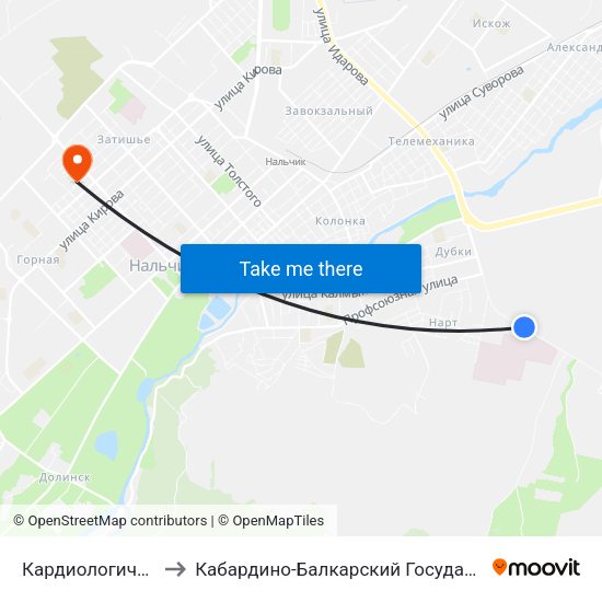 Кардиологический Центр to Кабардино-Балкарский Государственный Университет map