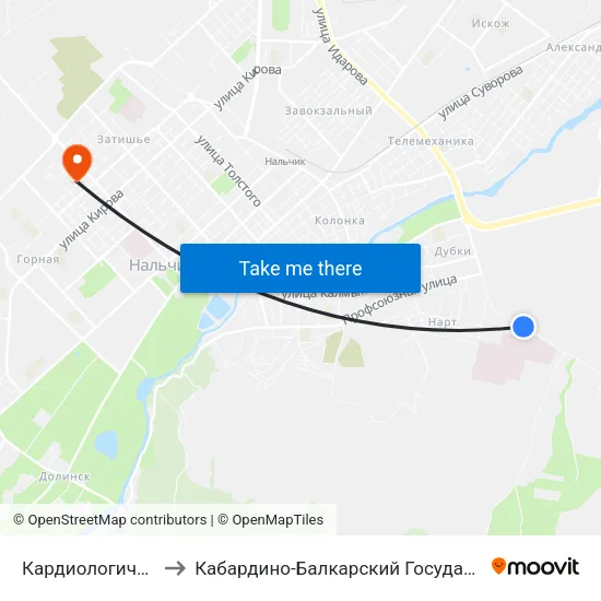Кардиологический Центр to Кабардино-Балкарский Государственный Университет map