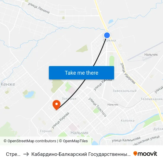 Стрелка to Кабардино-Балкарский Государственный Университет map